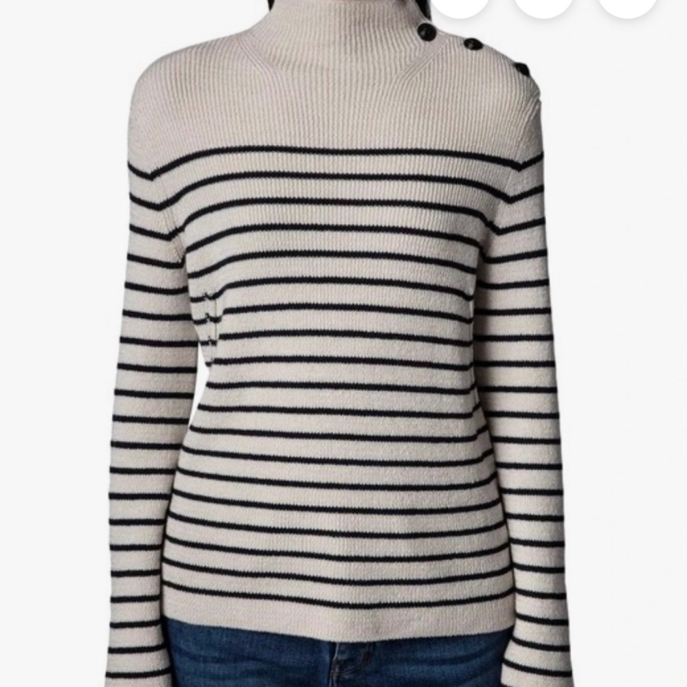 Zadig & Voltaire Sailor We Stripes Ribbed Funnel Neck Sweater In Ecru